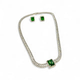 CONJUNTO COLAR E BRINCO JADE RÓDIO BRANCO