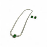 CONJUNTO COLAR E BRINCO JADE RÓDIO BRANCO