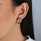 TRIO DE BRINCOS ARGOLAS FINAS HELLEN RÓDIO BRANCO