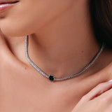 CONJUNTO COLAR E BRINCO JADE RÓDIO BRANCO